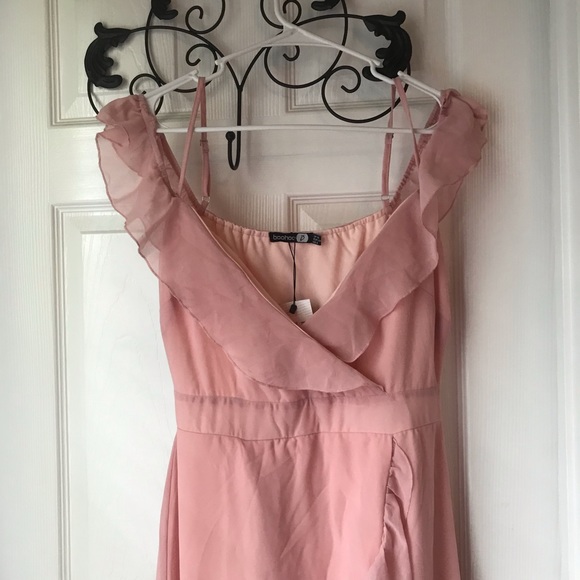 Boohoo Chiffon Maxi Ruffle Dress Blush New - Picture 5 of 8